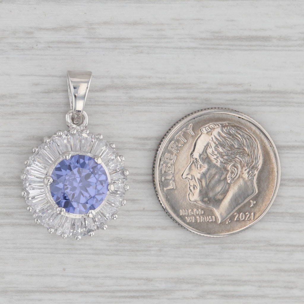 Gray 5ctw Violet & White Cubic Zirconia Halo Pendant Sterling Silver Drop