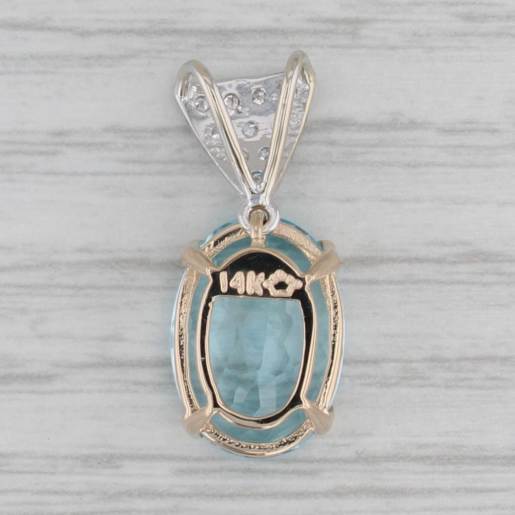Gray 7.56 ctw Oval Blue Topaz Diamond 14K Yellow White Gold Pendant