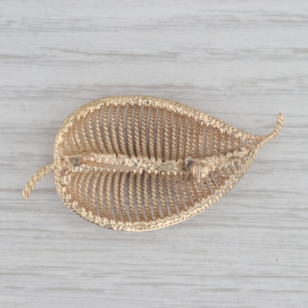 Gray 0.15ctw Diamond Filigree Leaf Brooch 14k Yellow Gold Statement Pin