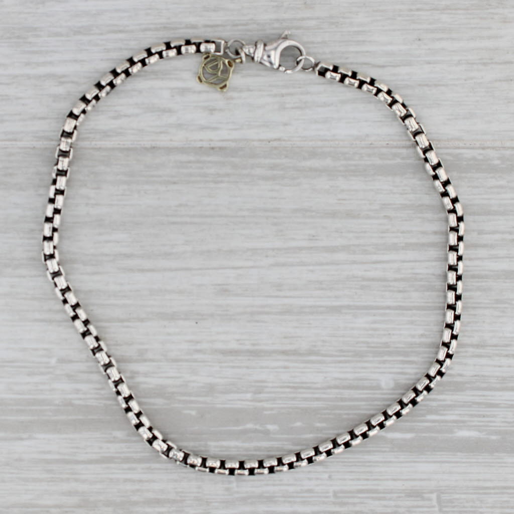 Gray David Yurman Box Chain Ankle Bracelet 10.5" 3.6mm Lobster Clasp 14k Gold Charm