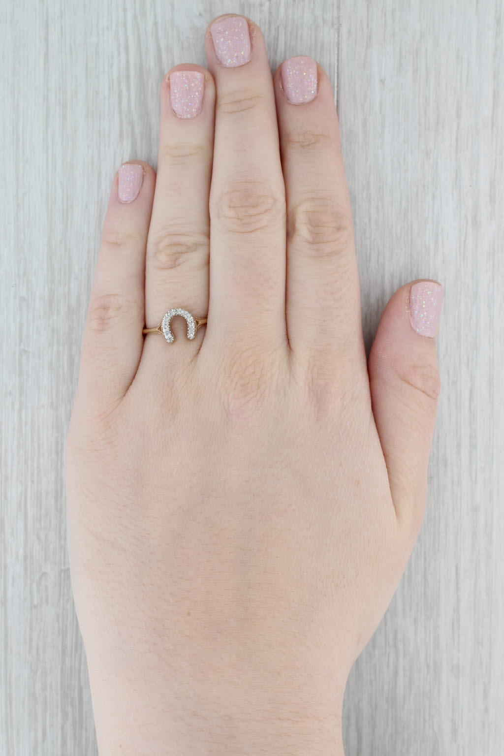 Gray Diamond Horseshoe Ring 10k Yellow Gold Size 8.25 Western Luck