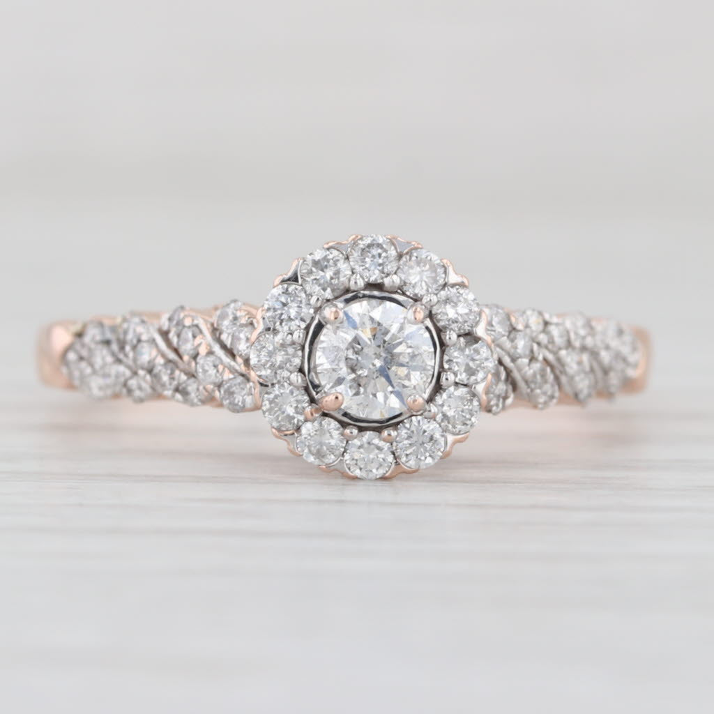 0.78ctw Diamond Halo Engagement Ring 14k Rose Gold Size 10.75