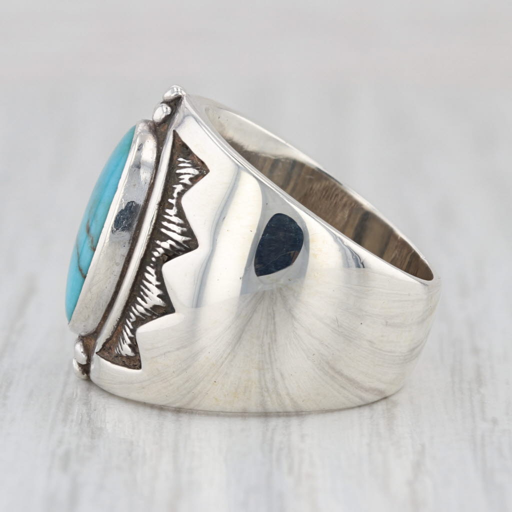 Relios Turquoise Ring Oval Cabochon Sterling Silver Size 6 Vintage Statement
