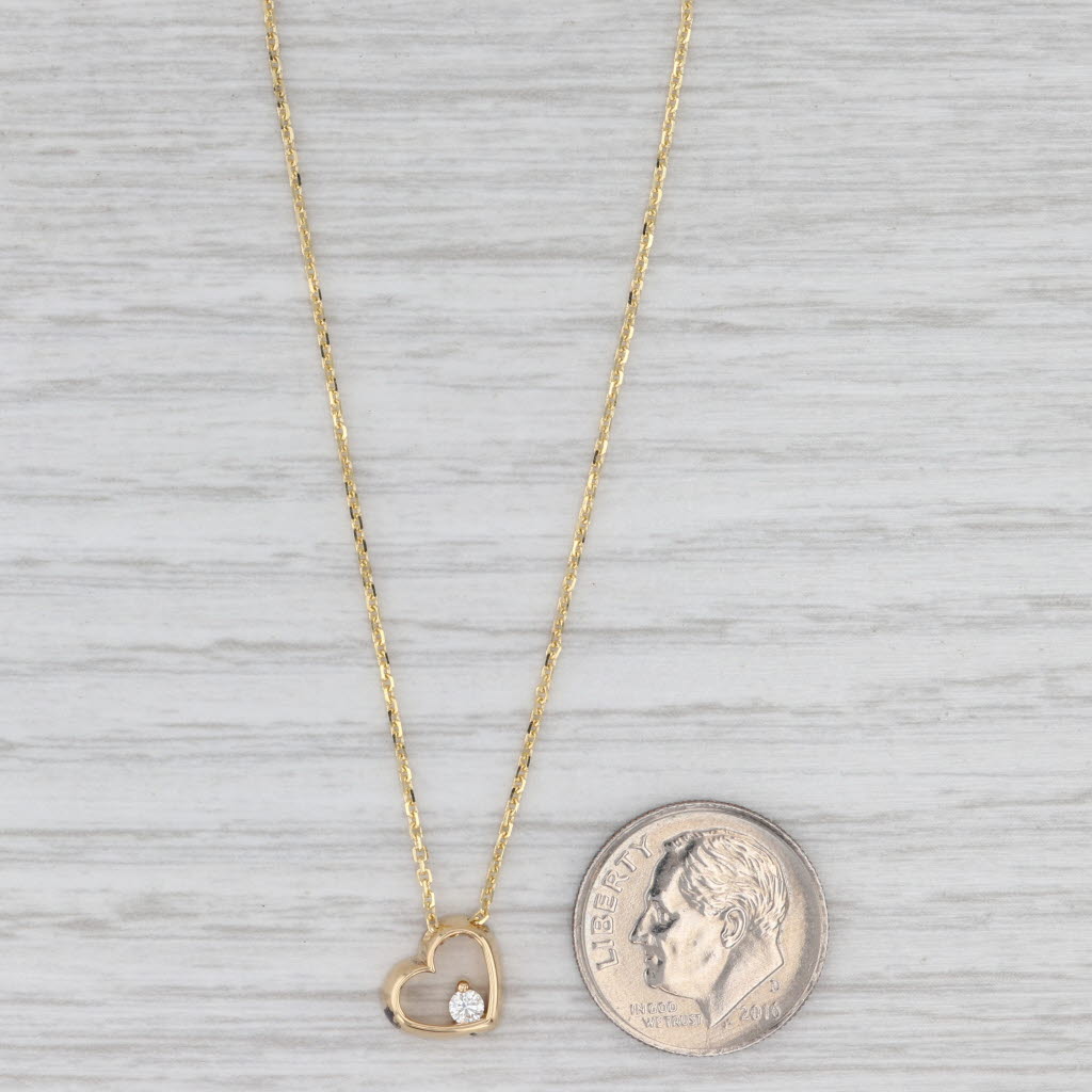 Light Gray Diamond Solitaire Small Open Heart Pendant Necklace 18k Yellow Gold Cable Chain