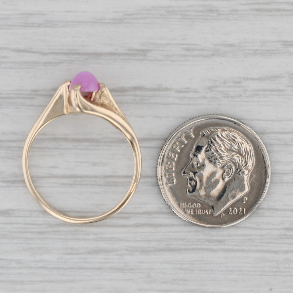 Gray Lab Created Star Ruby Cabochon Solitaire Bypass Ring 14K Yellow Gold Ring Size 6