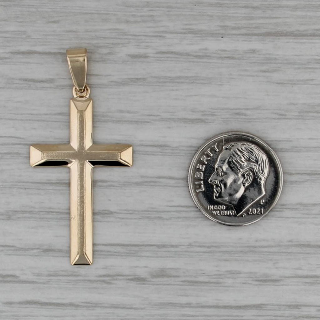 Beveled Cross Pendant 14k Yellow Gold Religious Jewelry