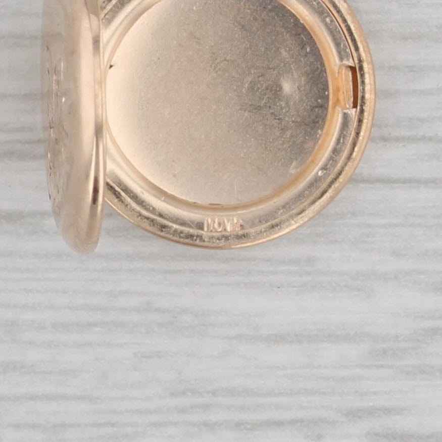 Gray Floral Engraved Small Locket Pendant Charm 10k Yellow Gold Opens