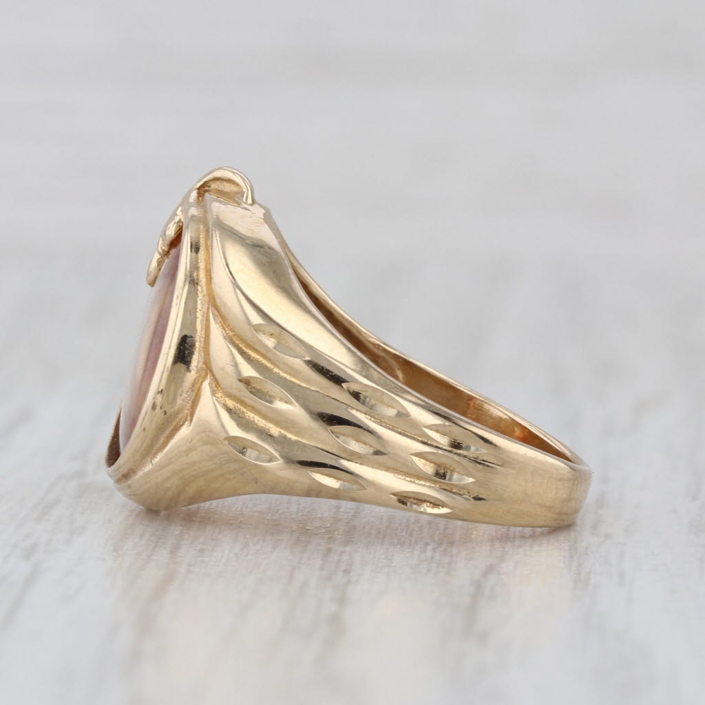 Floating Gold Nuggets Leaf Signet Ring 14k Yellow Gold Size 7 Floral