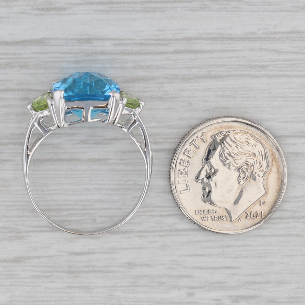 Gray 6.50ctw Cushion Blue Topaz Peridot Ring 14k White Gold Size 7