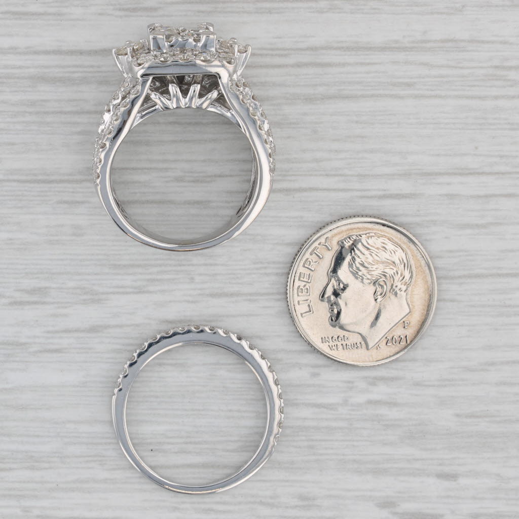 Gray 2.52ctw Diamond Halo Engagement Ring Wedding Band Bridal Set 10k White Gold Sz 6