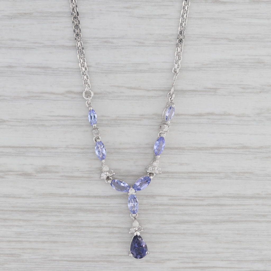 Gray 1.10ctw Tanzanite Diamond Y Lavalier Necklace 10k White Gold 17.75" Chain