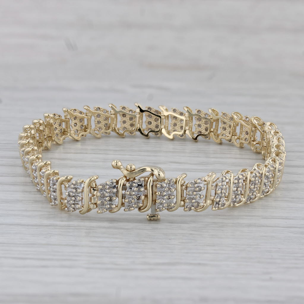 Gray 1.35ctw Diamond Bracelet 10k Yellow Gold 7" 7.4mm