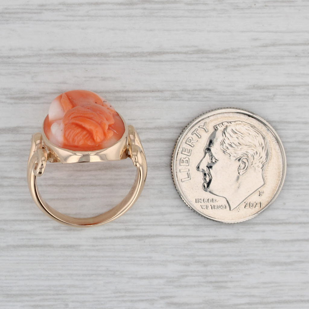 Gray Antique Coral Cameo Ring 10k Yellow Gold Size 3.75 Figural