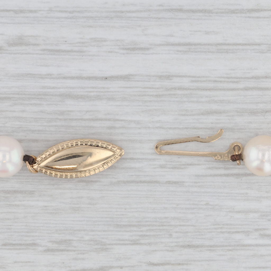 Cultured Pearl Single Strand Bead Necklace 25.5" 7mm 14k Gold Clasp