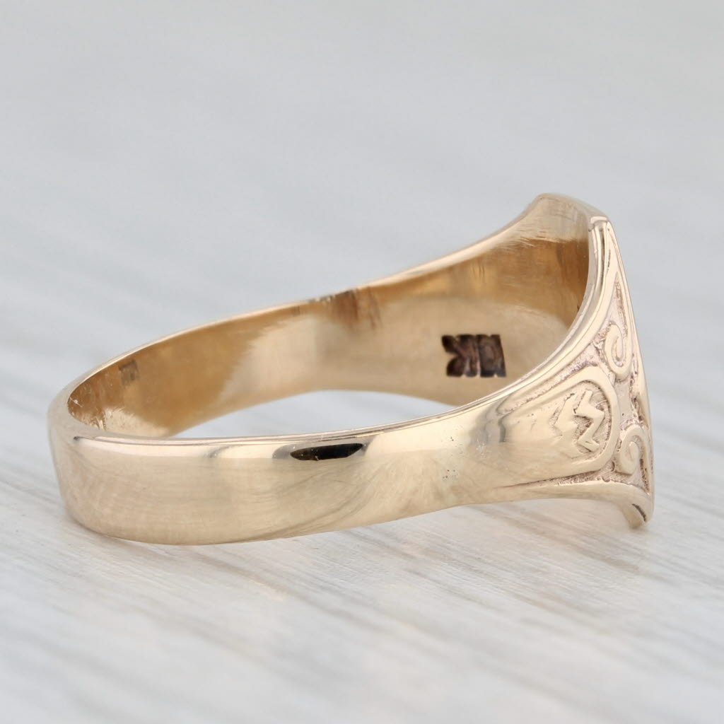 Light Gray Monogram Script Letters SK Signet Ring 10k Gold Size 6 Vintage Hand Engraved