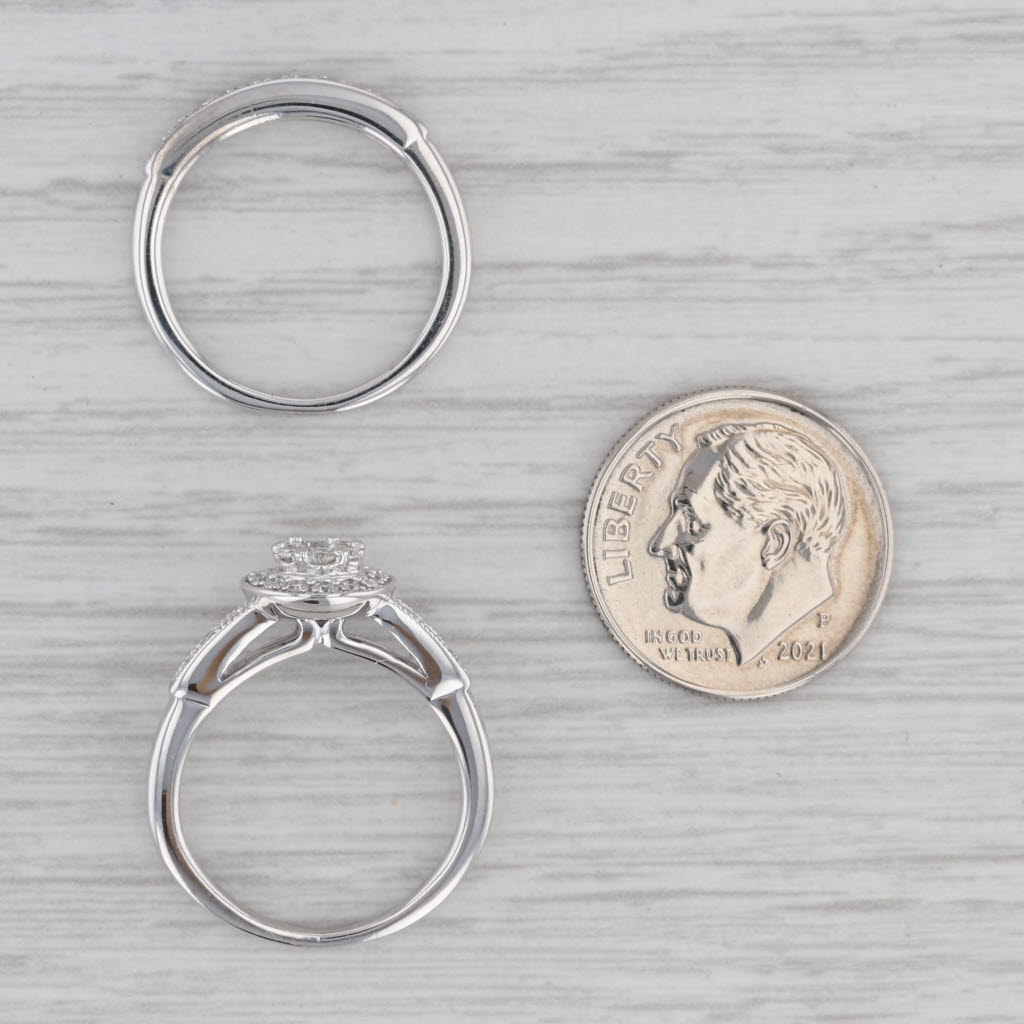 Gray 0.32ctw Round Diamond Halo Engagement Ring Wedding Band Set 10k White Gold Sz 5