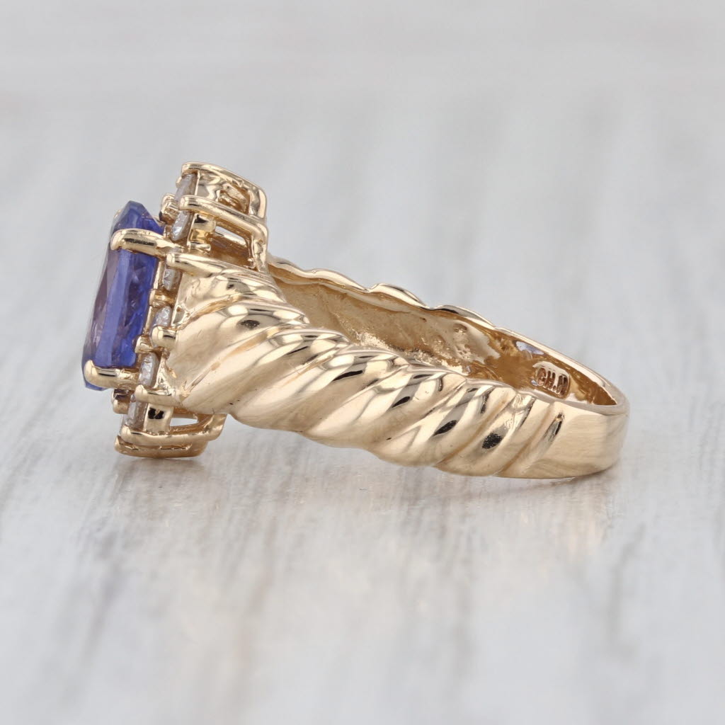 1.59ctw Oval Tanzanite Diamond Halo Ring 14k Yellow Gold Size 5.5