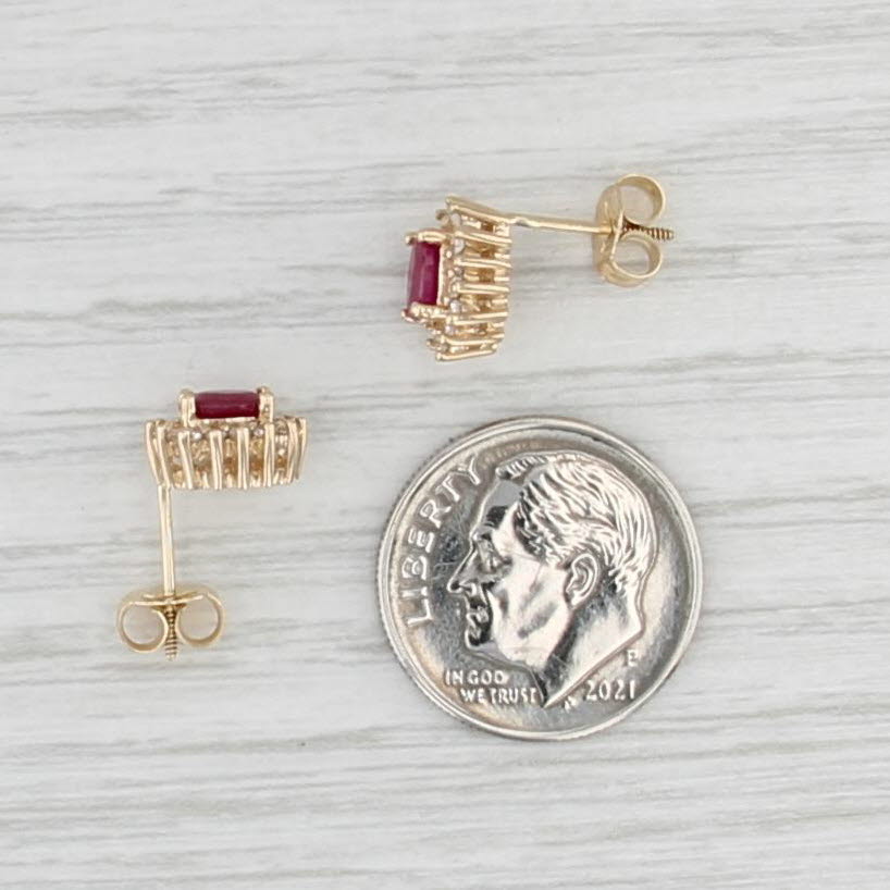 0.74ctw Ruby Diamond Halo Stud Earrings 14k Yellow Gold Studs