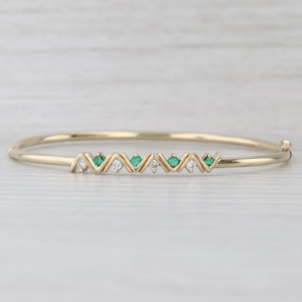 0.35ctw Emerald Diamond Bangle Bracelet 14k Yellow Gold 7"