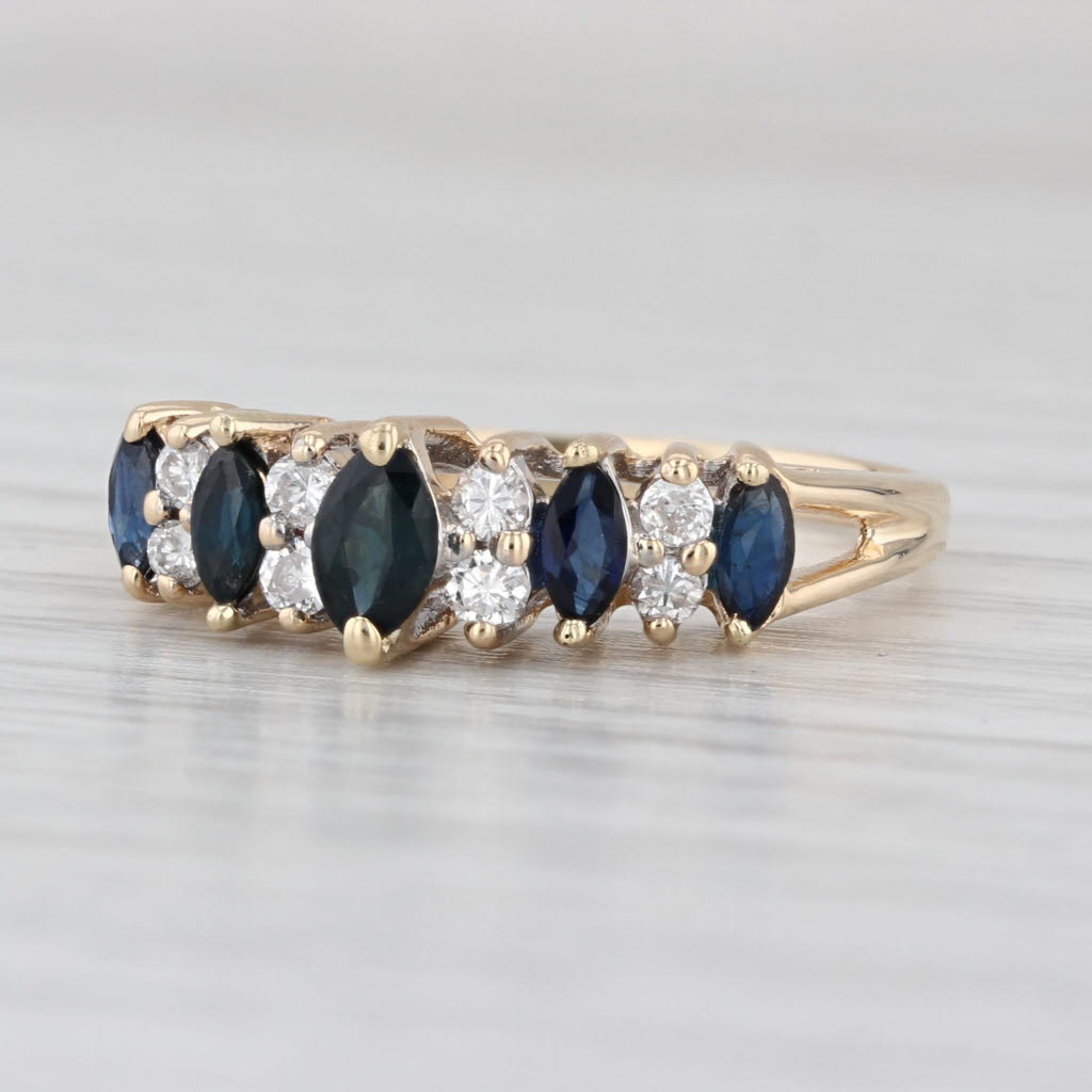 0.90ctw Tiered Blue Sapphire Diamond Rooftop Ring 14k Yellow Gold Size 8.25