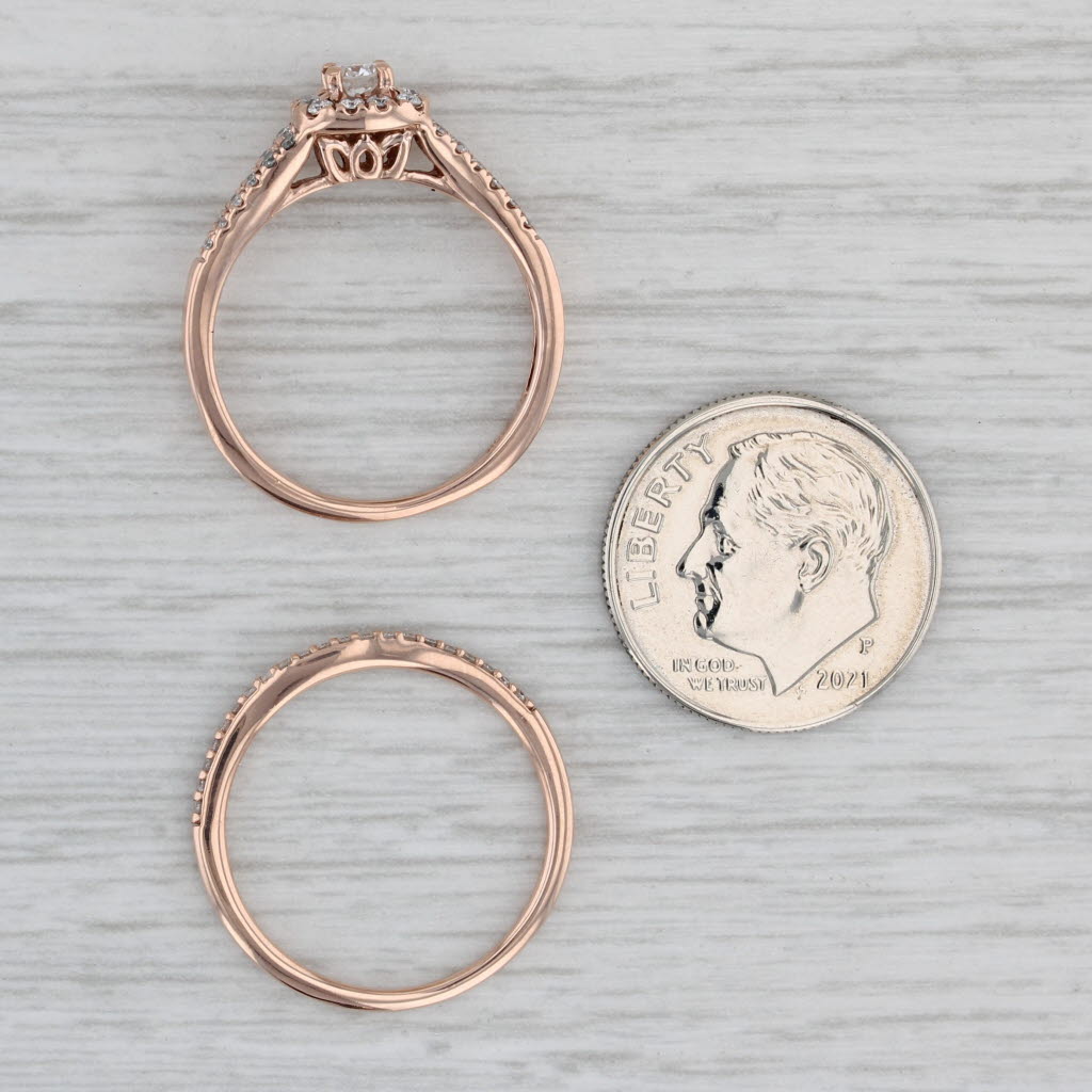 Gray 0.39ctw Diamond Halo Engagement Ring Wedding Band Bridal Set 10k Rose Gold