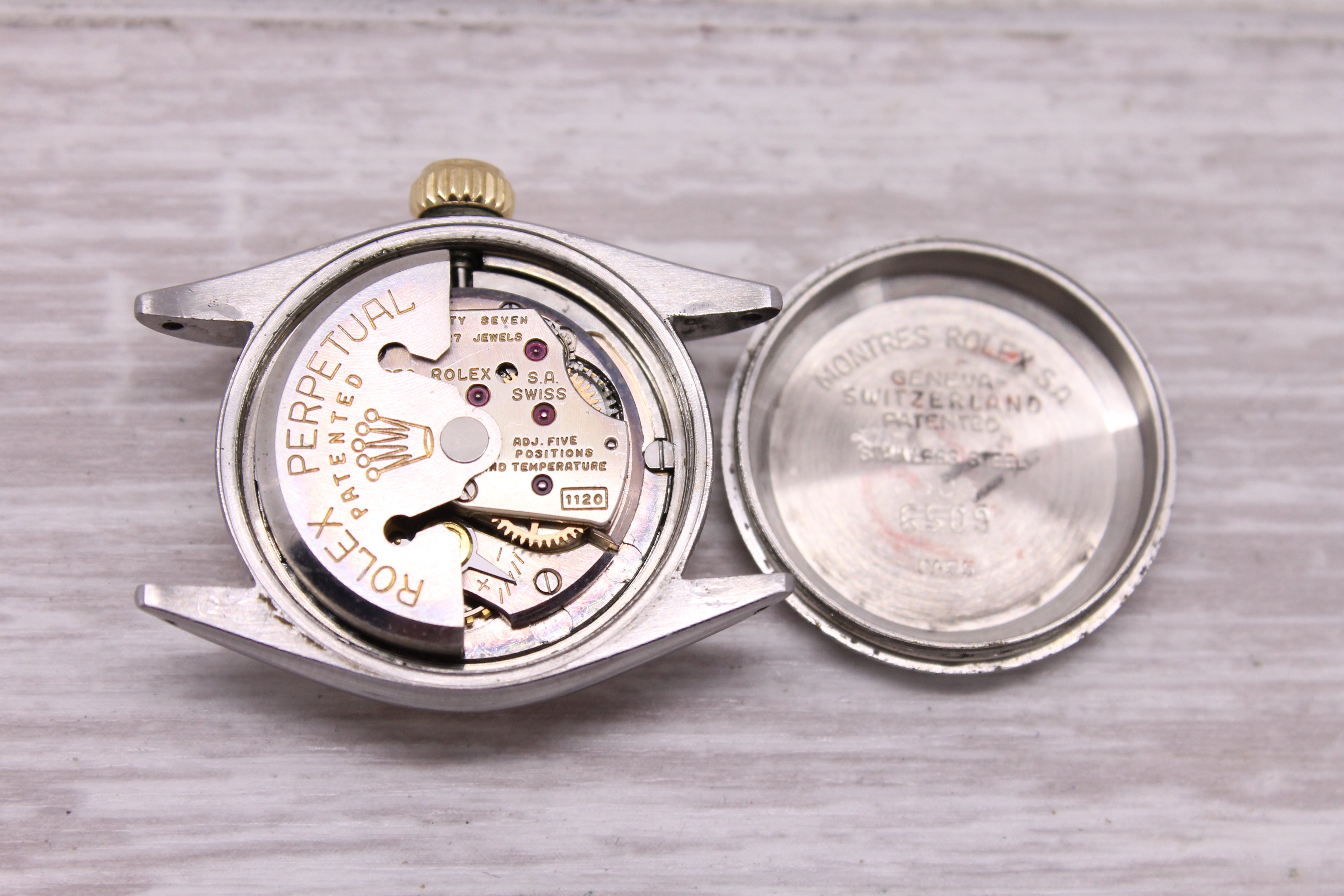 Gray Vintage 1956 Rolex Zephyr Oyster Perp 6503 Ladies Automatic 2 Tone Watch Papers