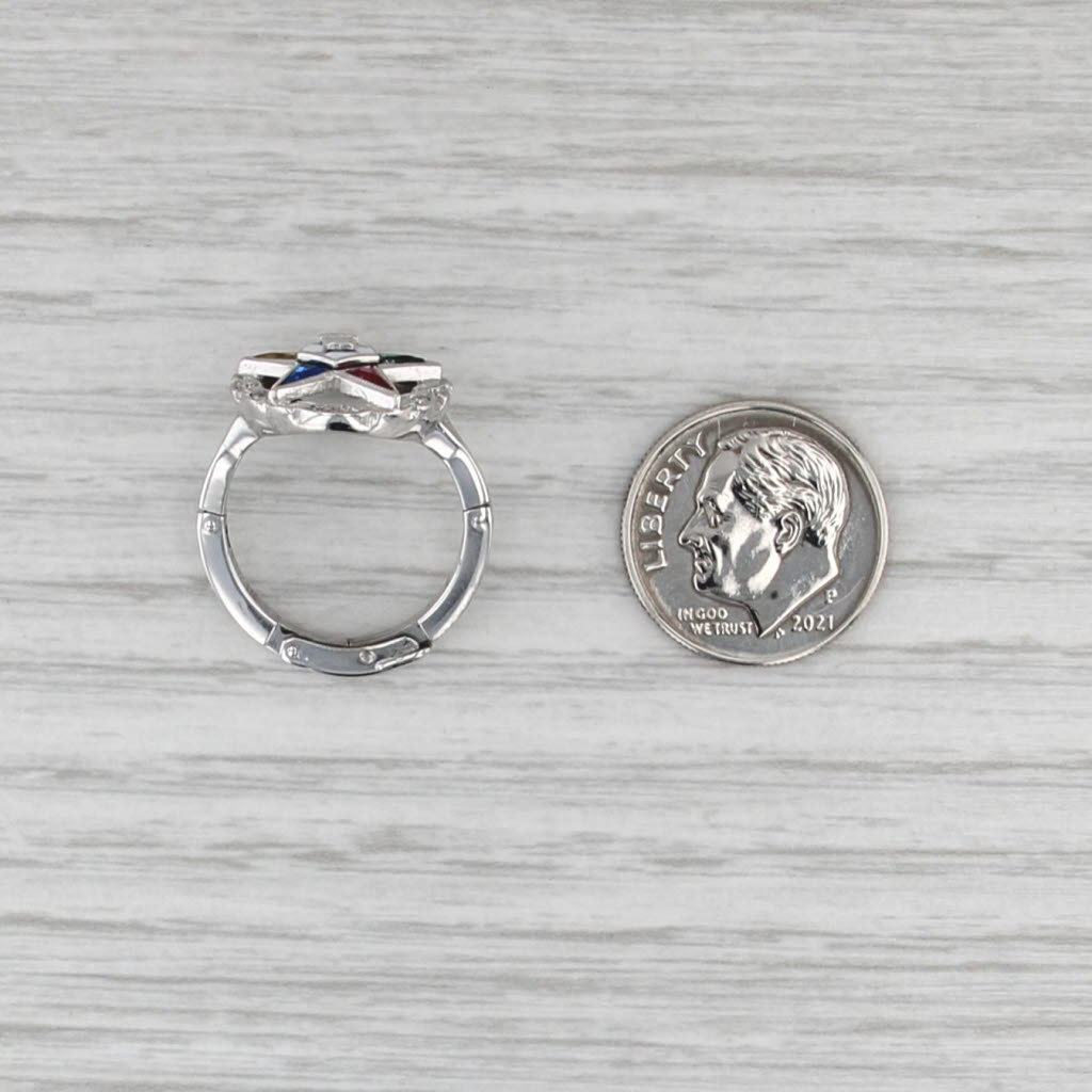 Masonic Order Eastern Star Signet Ring 14k White Gold Size 5 Arthritc Shank