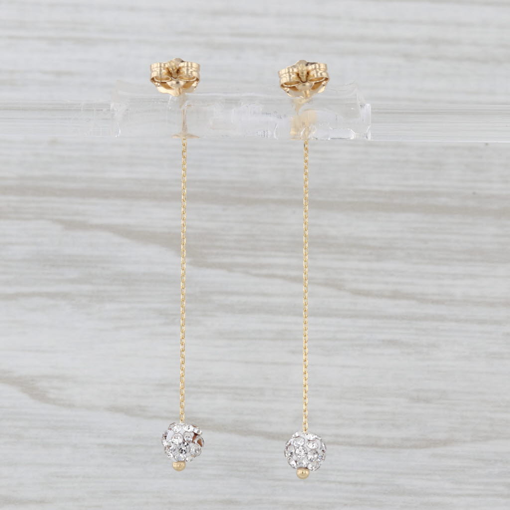 Cubic Zirconia Bead Dangle Earrings 14k Yellow Gold Butterfly Backs Chain Drops