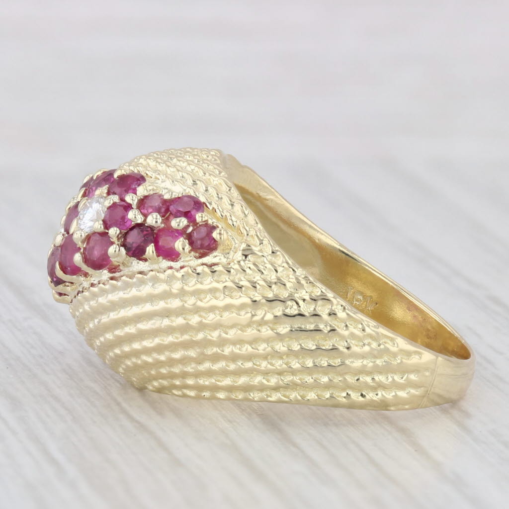 Light Gray 1.70ctw Diamond Ruby Flower Ring 18k Yellow Gold Size 7.5 Cocktail