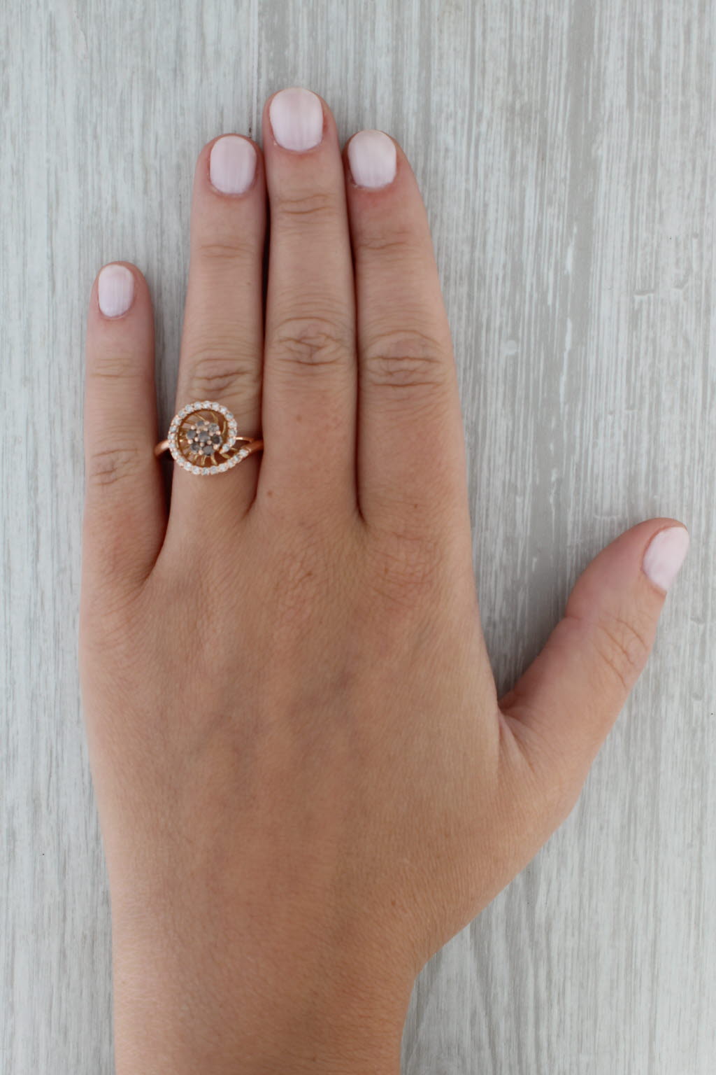 Dark Gray 0.41ctw Argyle Diamond Cluster Swirl Ring 14k Rose Gold Size 7