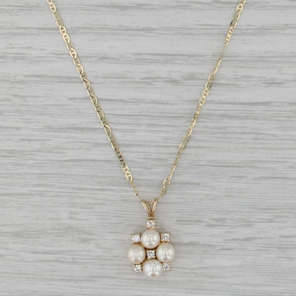 Cultured Pearl Diamond Pendant Necklace 14k Gold 16" Mariner Anchor Chain