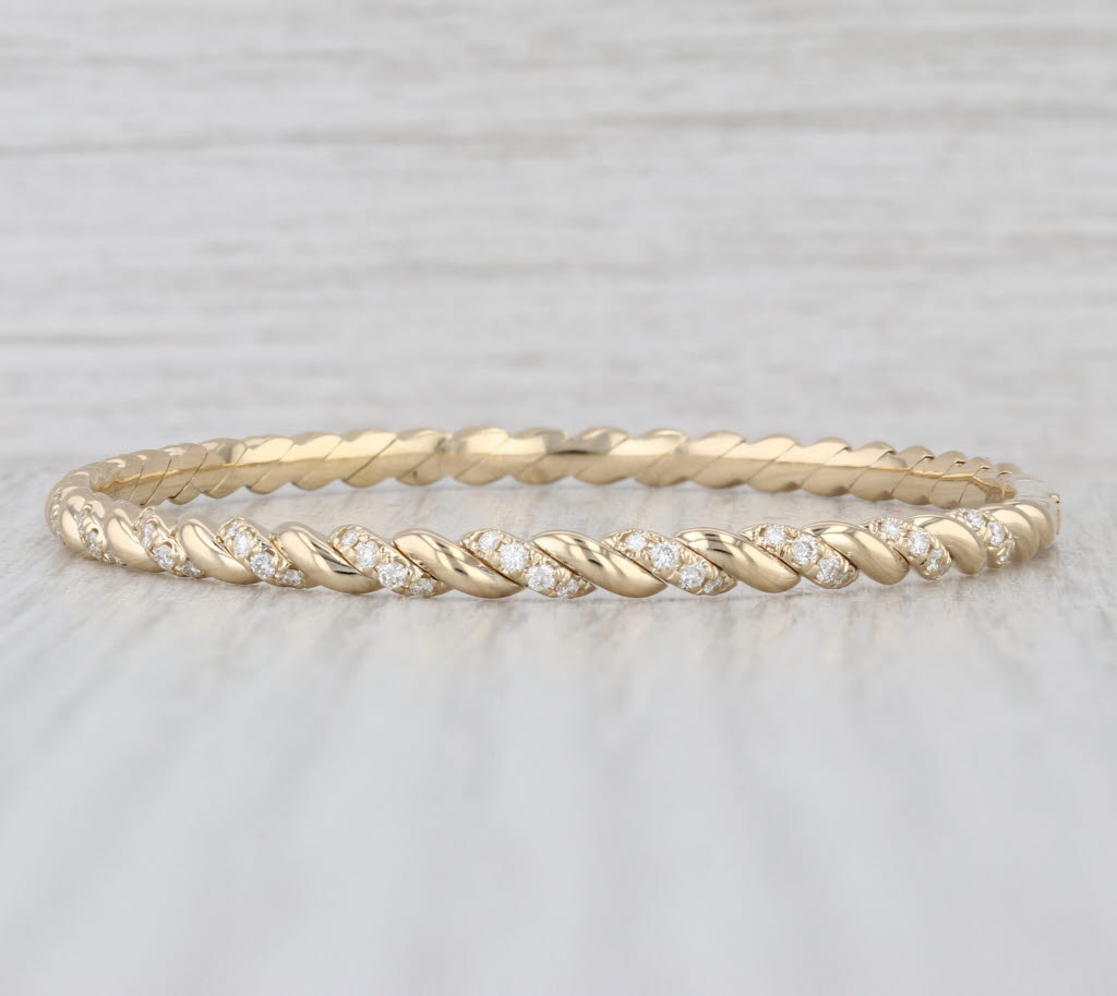 New 0.75ctw Diamond Scalloped Flexible Bangle Bracelet 6.75" 14k Yellow Gold