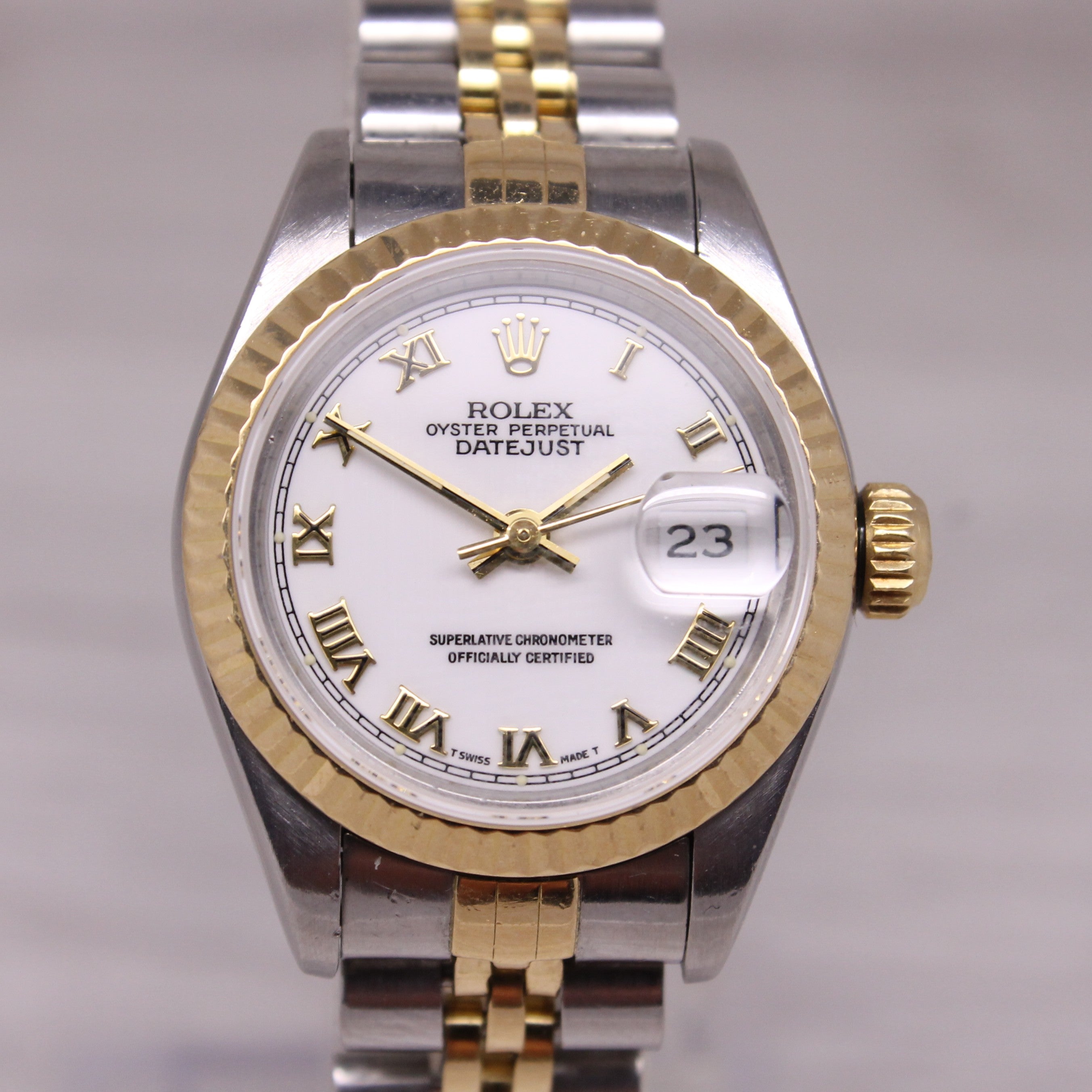 1996 Rolex Datejust Ladies 26mm Steel & 18k Automatic Watch Box & Papers
