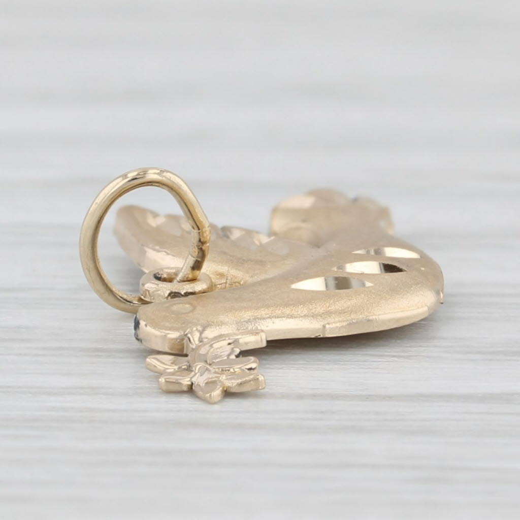 Light Gray Small Textured Peace Dove Charm 14K Yellow Gold Pendant