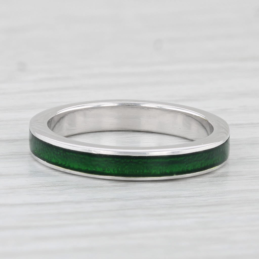Light Gray Hidalgo Green Enamel Ring 18k White Gold Stackable Band Size 6.5