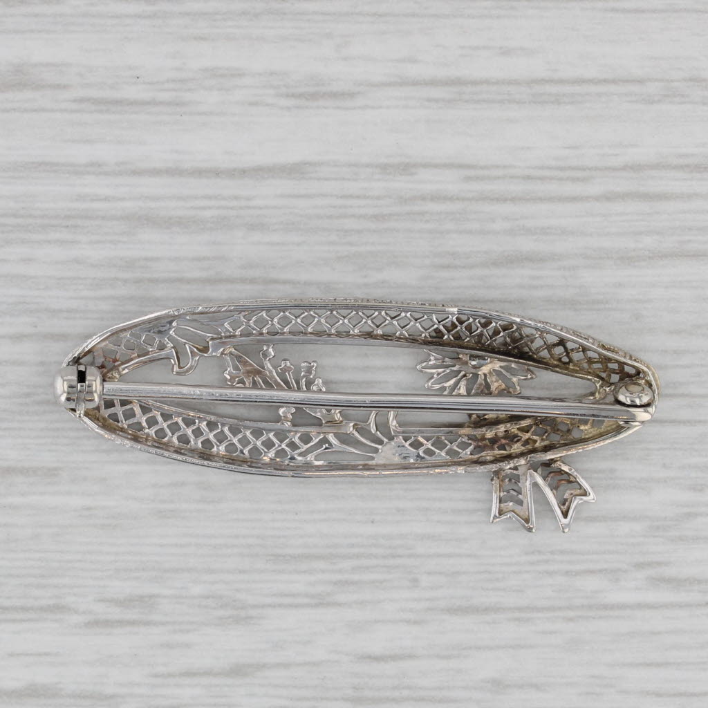 Gray Art Deco Diamond Filigree Brooch Platinum Floral Pin