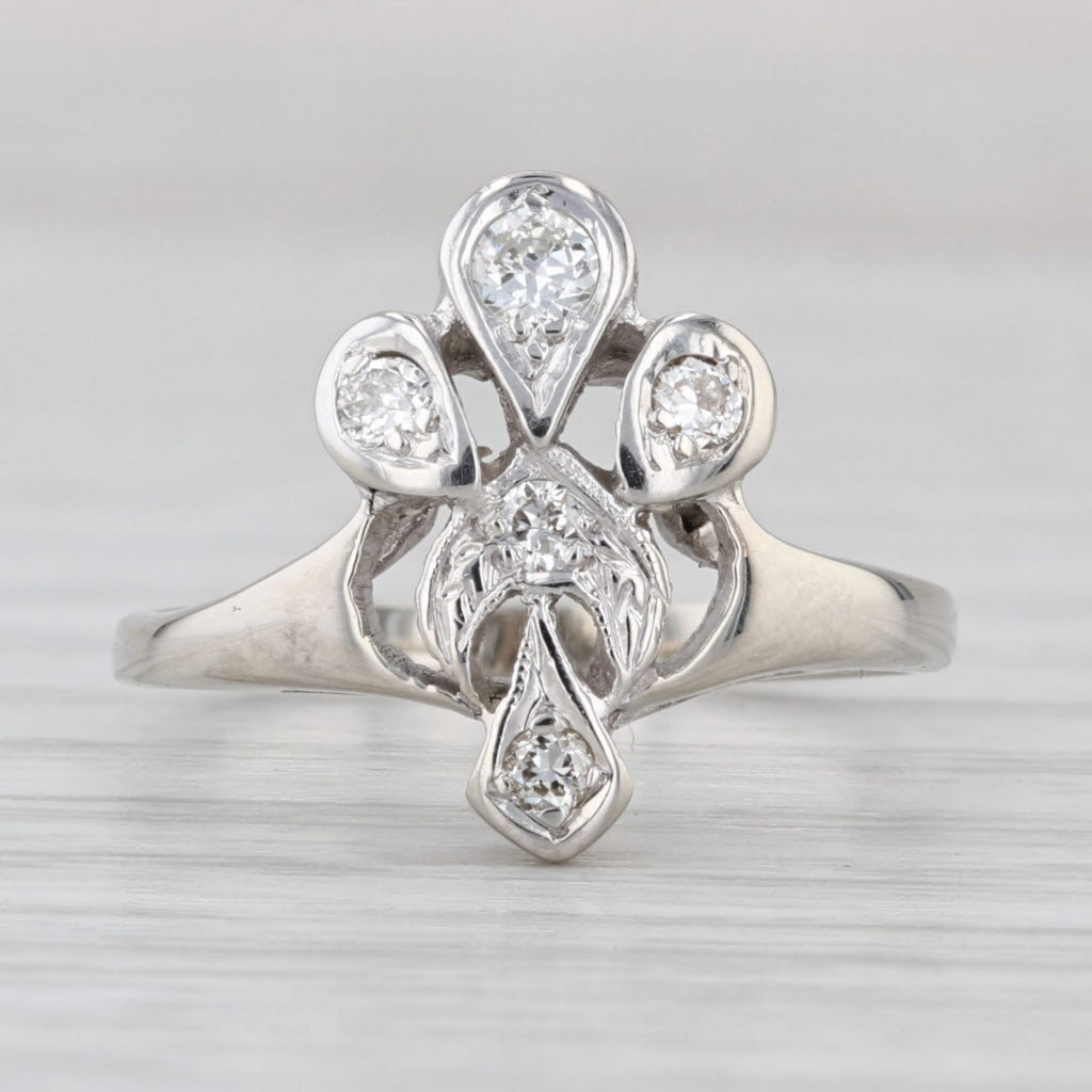 Vintage Converted Stickpin 0.19ctw Diamond Ring 14k White Gold Size 6.25