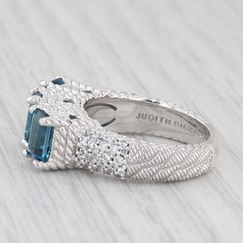 Light Gray Judith Ripka Blue Topaz Sterling Silver Three Stone Ring Size 8