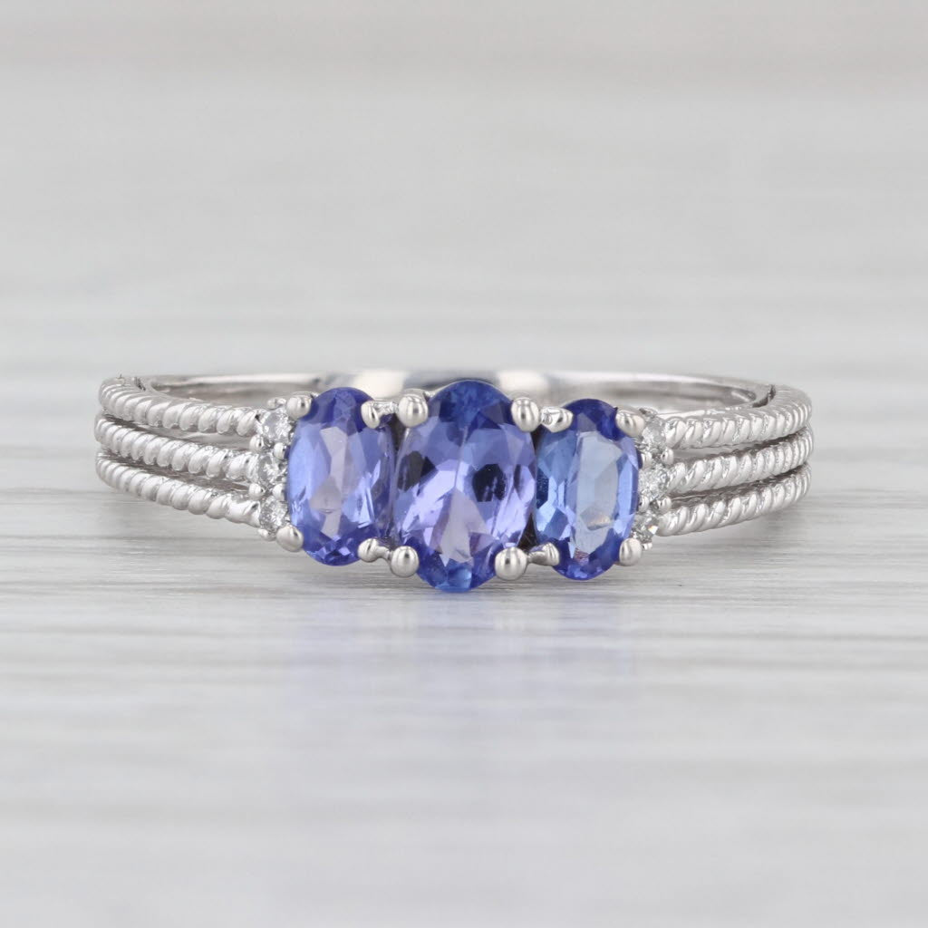 0.98ctw Tanzanite 3-Stone Diamond Ring 14k White Gold Size 7