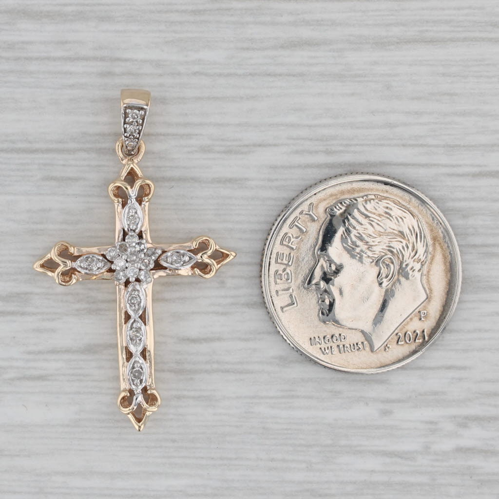 Gray Diamond Cross Pendant 14k Yellow White Gold Religious Jewelry