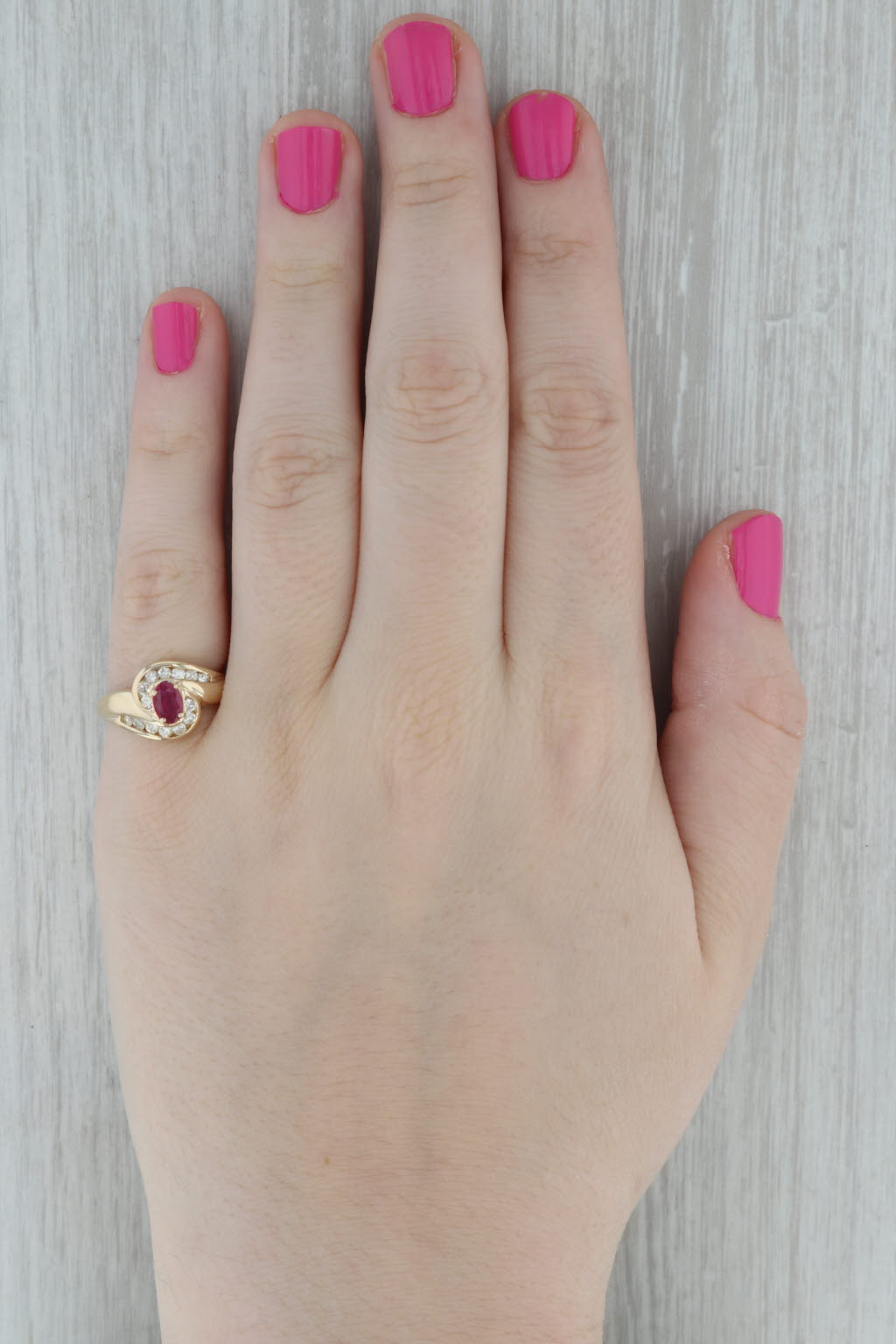 Dark Gray 0.70ctw Ruby Diamond Bypass Ring 14k Yellow Gold Size 7.25