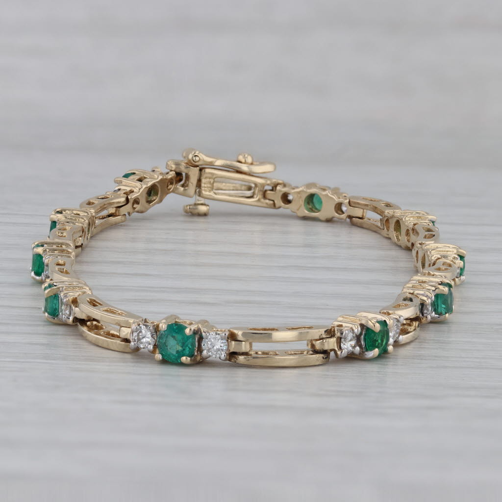 Gray 1.70ctw Emerald Diamond Bracelet 14k Yellow Gold 7" 3.9mm