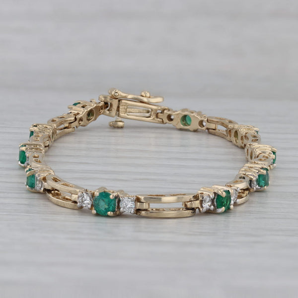 1.70ctw Emerald Diamond Bracelet 14k Yellow Gold 7" 3.9mm