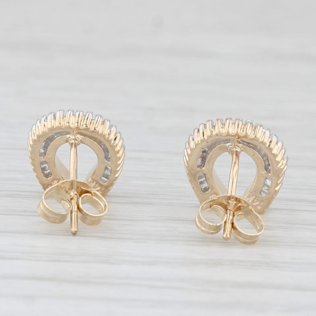 Light Gray 0.27ctw Diamond Horseshoe Stud Earrings 14k Yellow Gold Western Luck