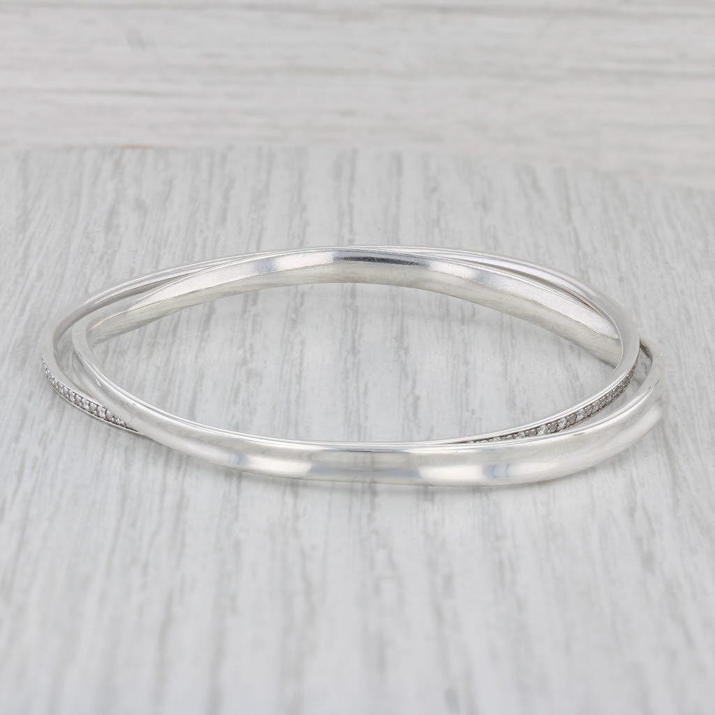 Light Gray Geog Jensen Set of 2 Bangle Bracelets Sterling Silver 0.60ctw Diamond 618B