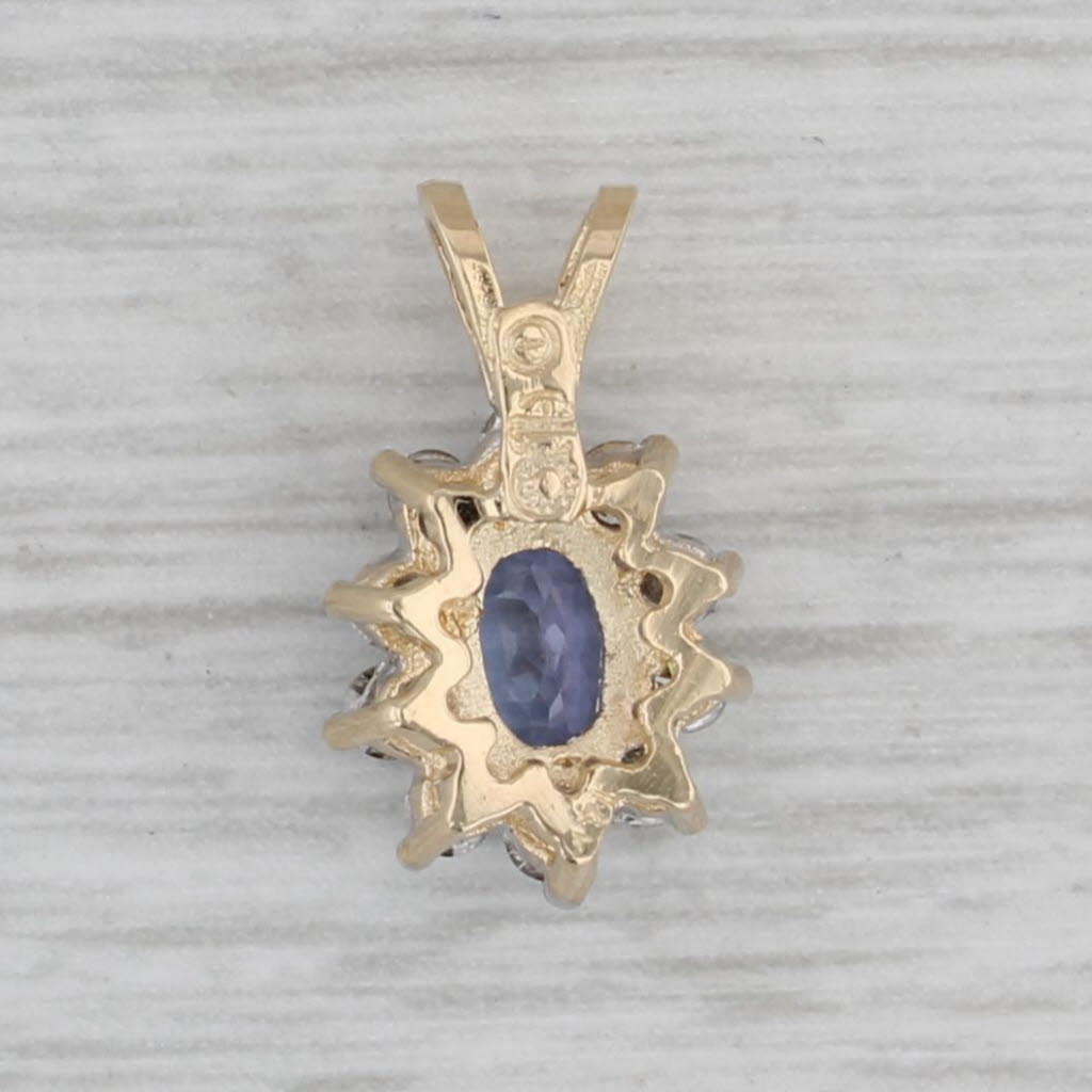 Gray 0.70ctw Oval Tanzanite Diamond Halo Pendant 14k Yellow Gold