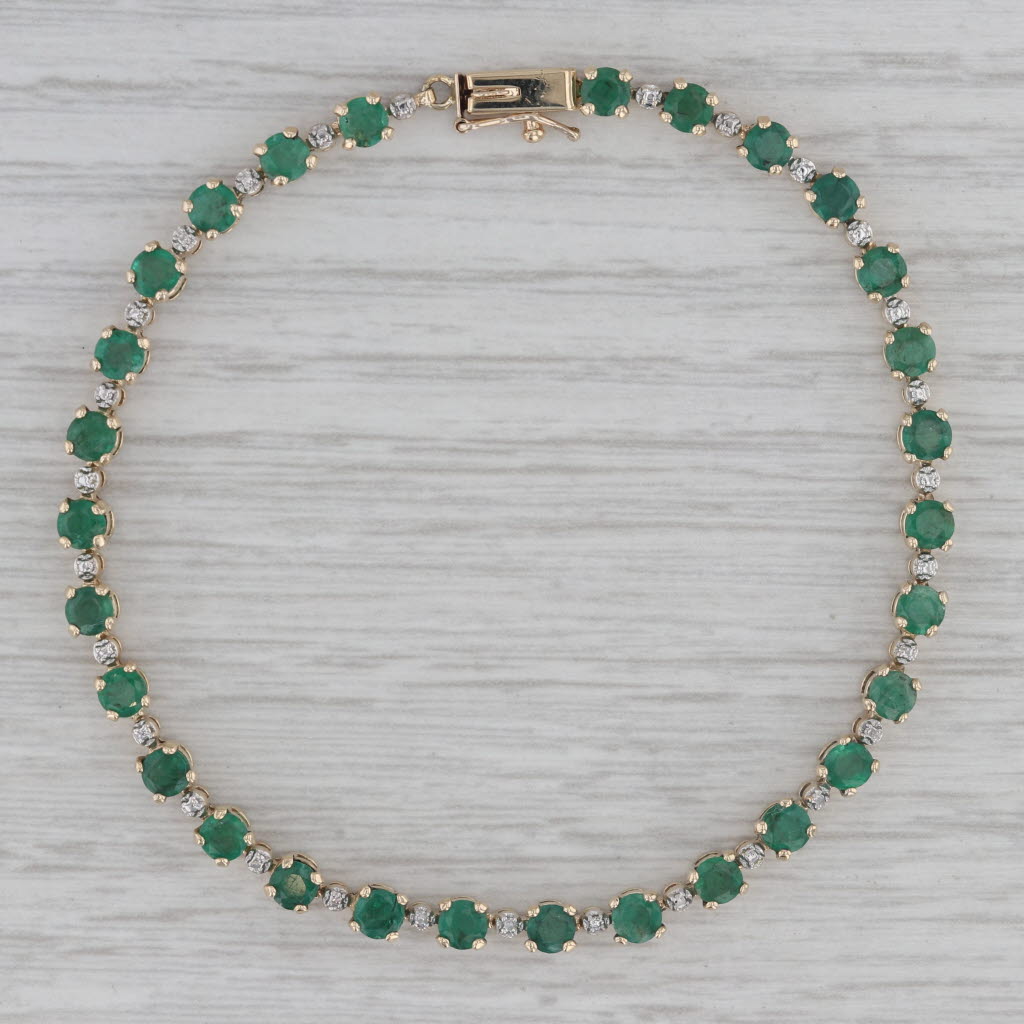 Gray 4.28ctw Emerald Tennis Bracelet 10k Yellow Gold Diamond Accents 7" 3.5mm