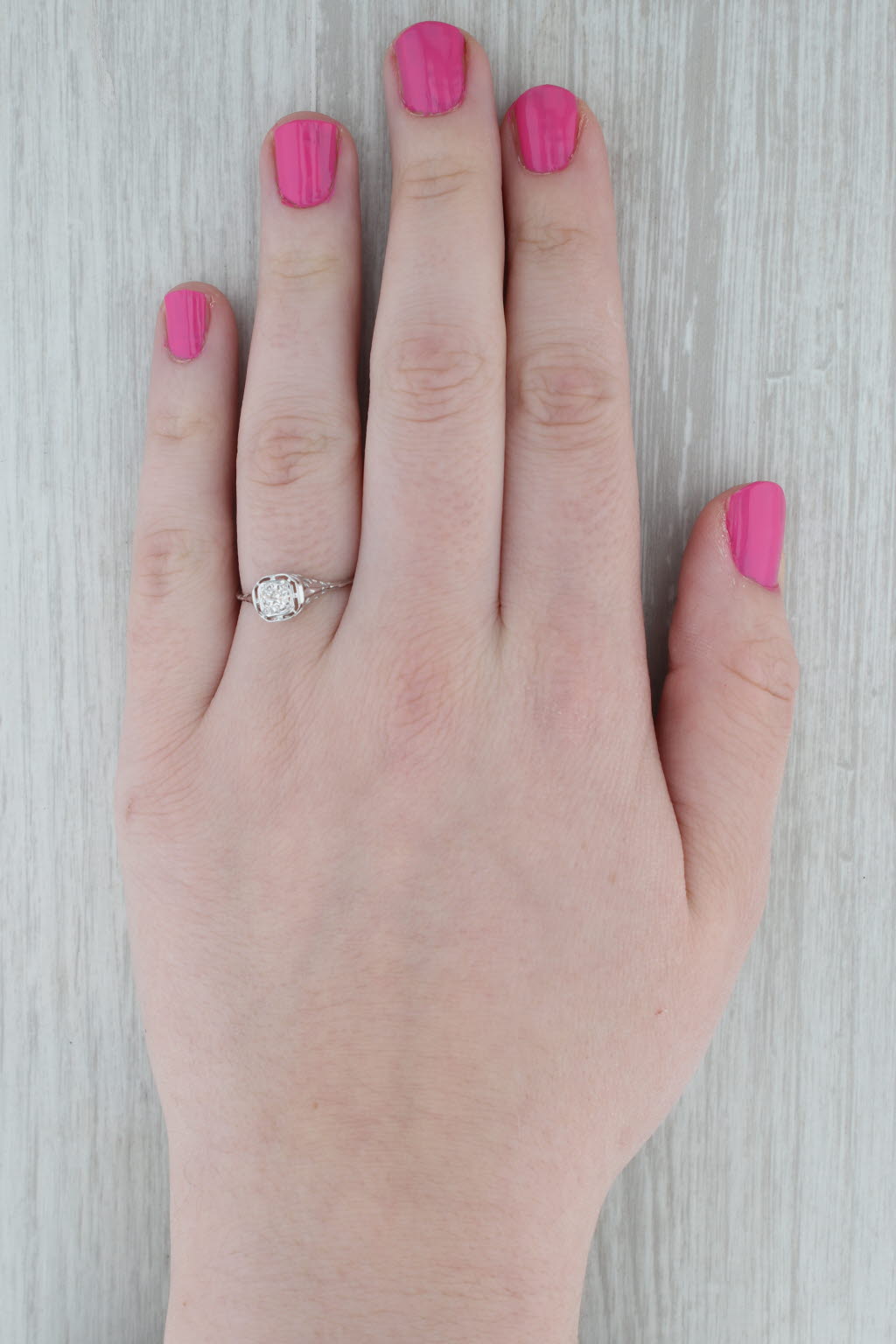 Dark Gray Art Deco 0.25ct Diamond Solitaire Engagement Ring 14k White Gold Size 8.25