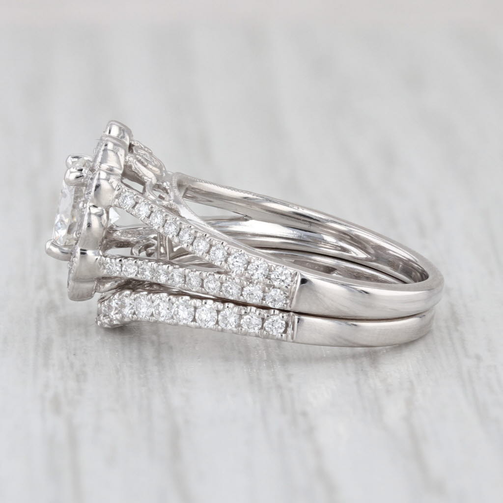 2.08ctw GIA Diamond Flower Halo Engagement Ring Wedding Band Bridal Set 14k Gold