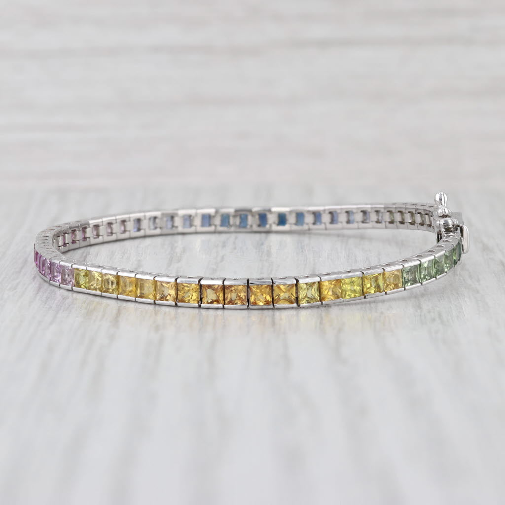 7.50ctw Multicolor Sapphire Tennis Bracelet 18k White Gold 6.75" 3.5mm